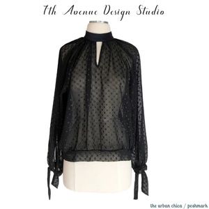 7th Avenue Design Black Sheer Long Sleeve Blouse